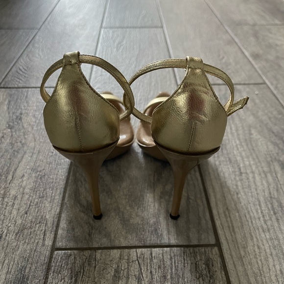 Gold Pointed Toe Ankle Strap Sandals - Picture 2 of 4
